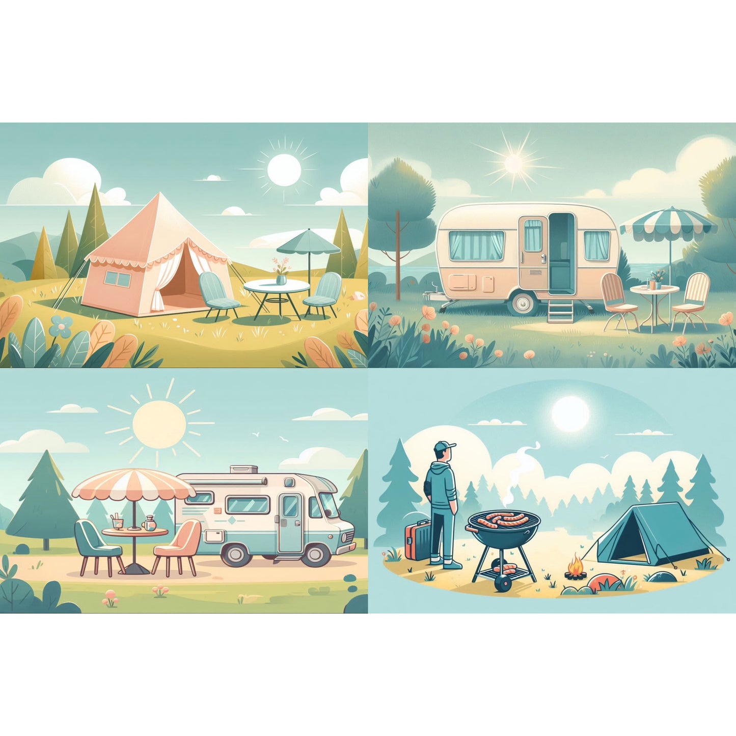 Set 'Camping' ansichtkaarten, 8 stuks