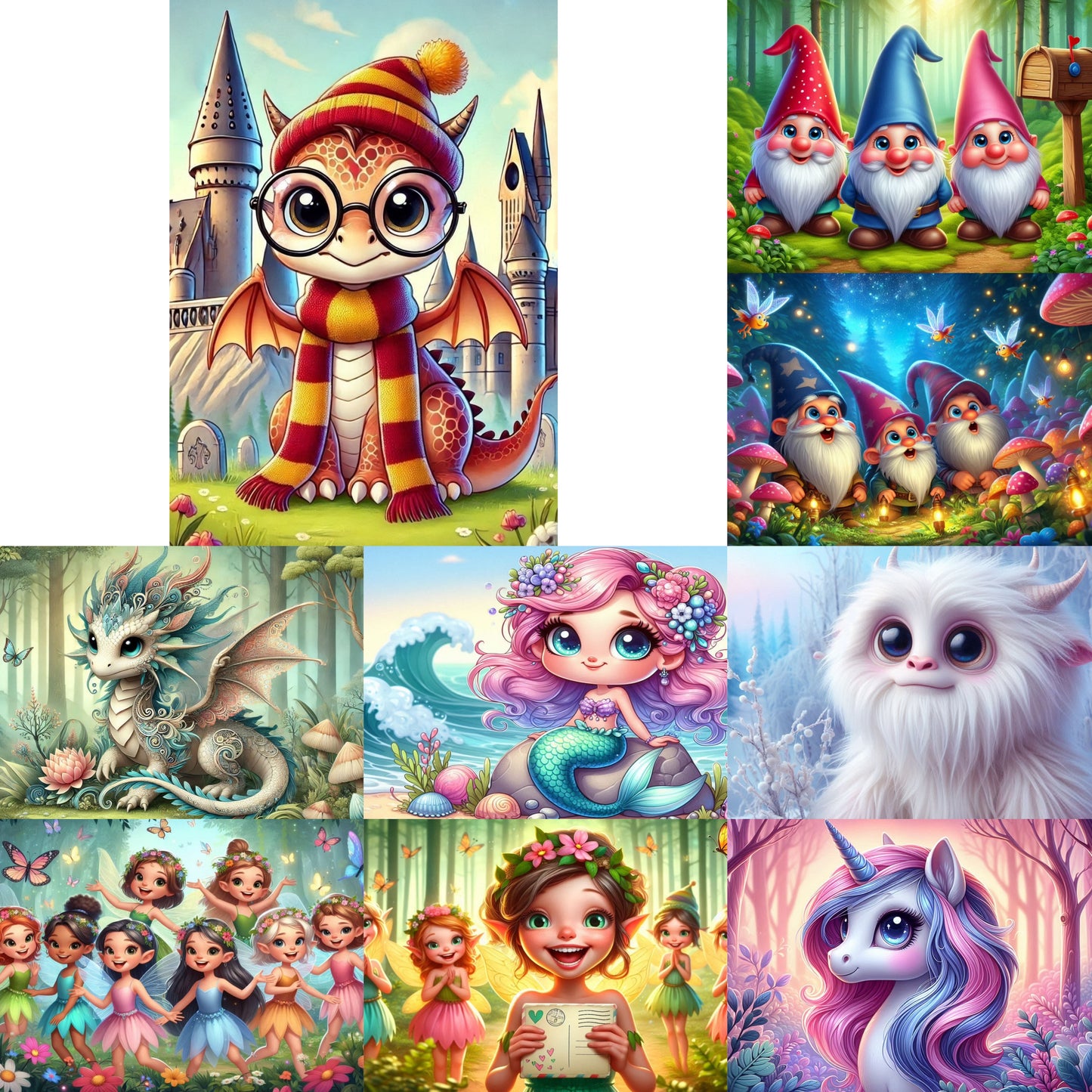 Set 'Fantasie' nr. 1 ansichtkaarten, 9 stuks