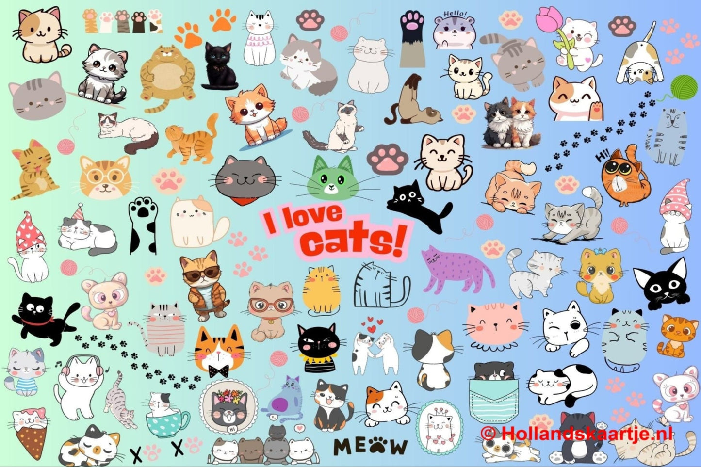 Ansichtkaart I love cats, Postcrossing