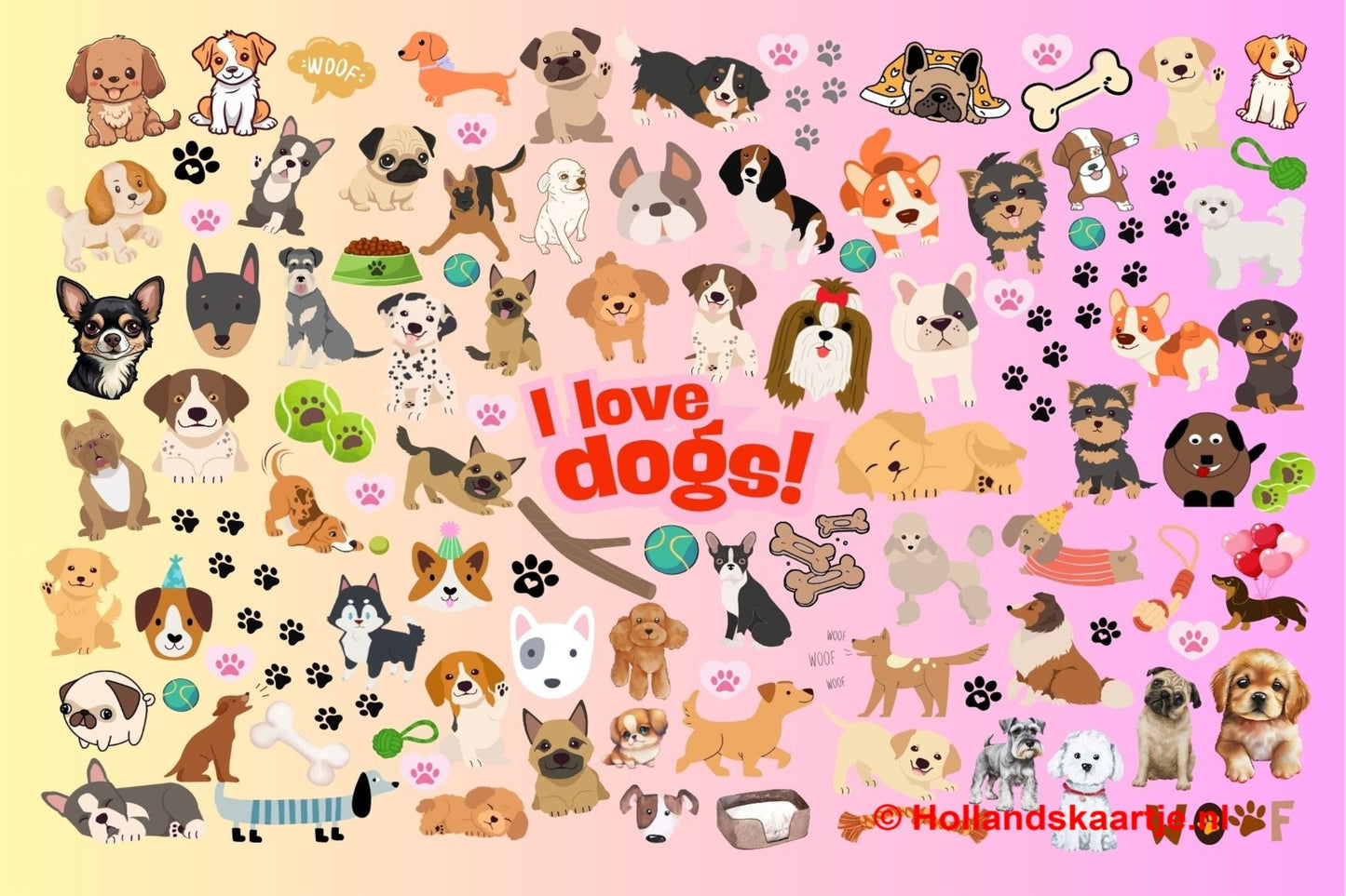 Ansichtkaart I love dogs, postcrossing