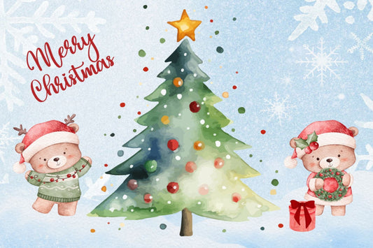 Postcard Merry Christmas Bears