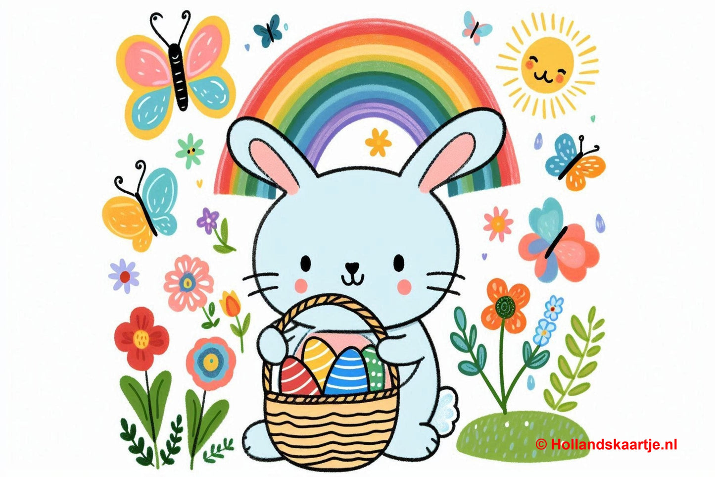 Ansichtkaart Paashaas met eieren