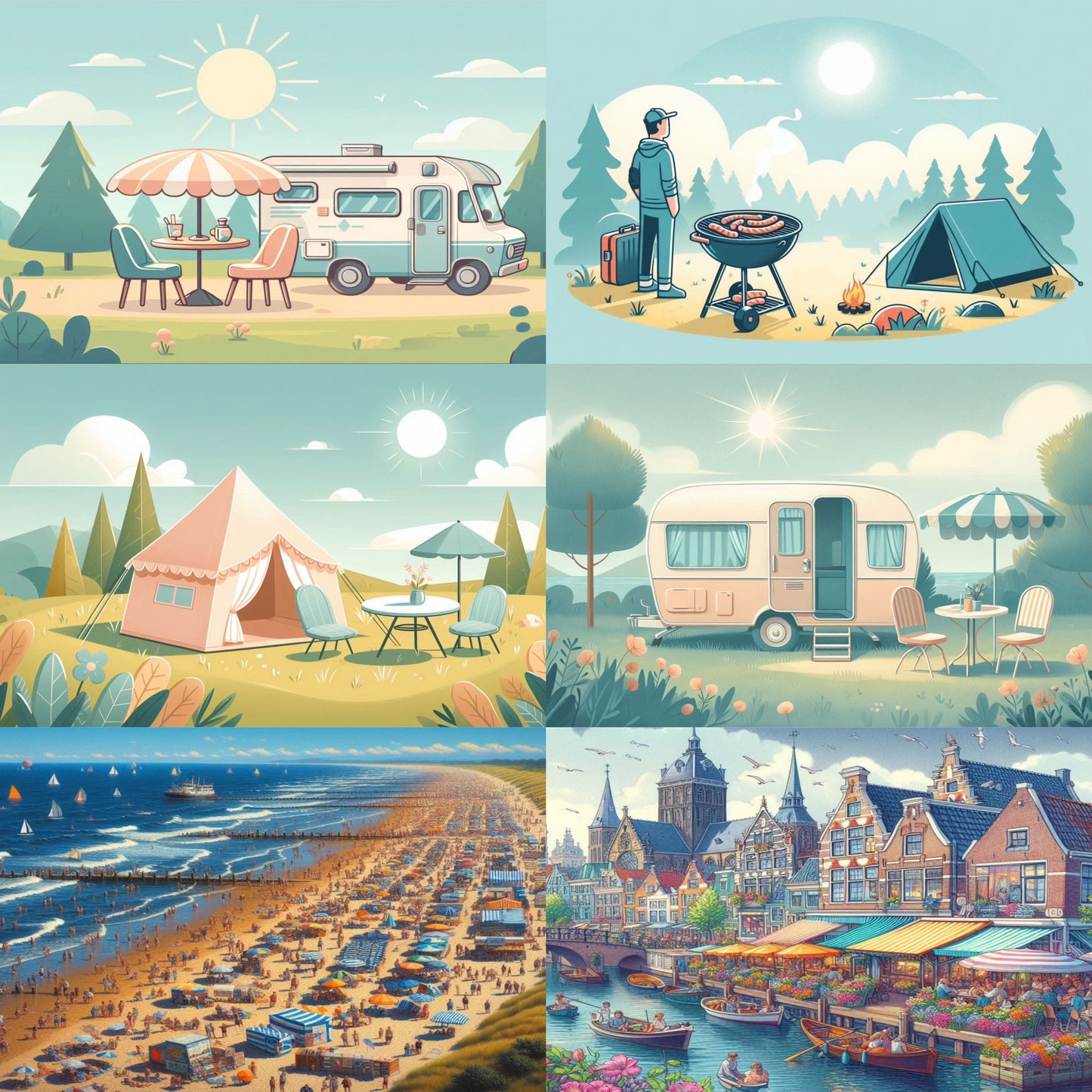 Set 'Zomervakantie' ansichtkaarten, 6 stuks