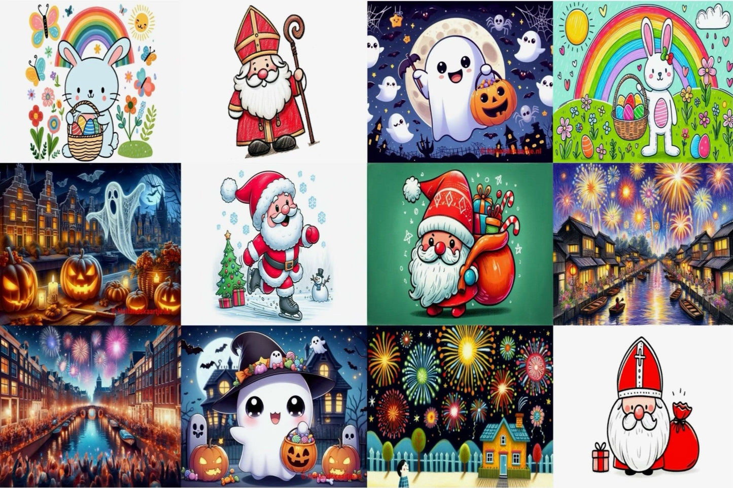 Set 'Feestdagen' ansichtkaarten, 12 stuks