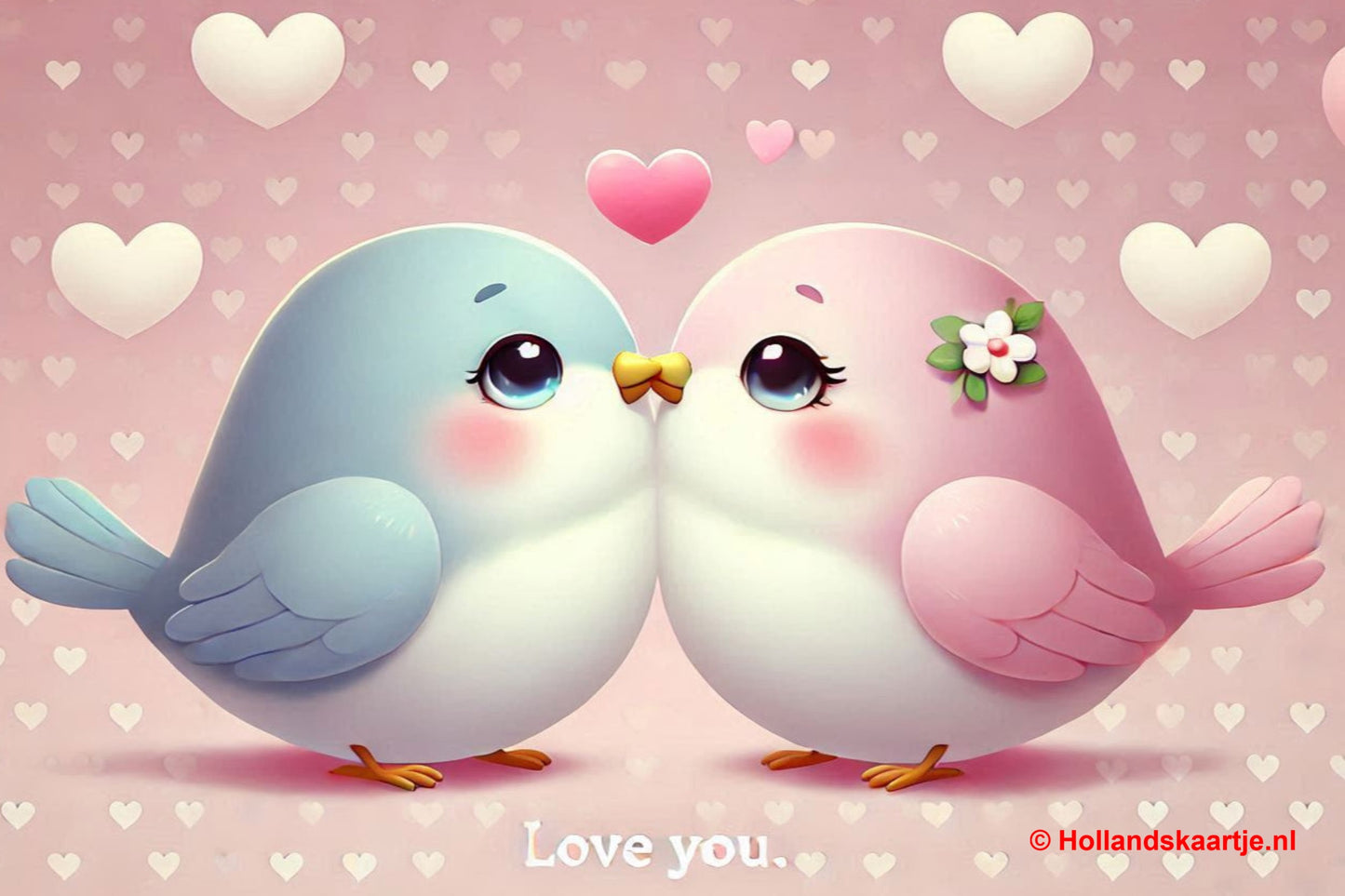 Ansichtkaart Ik hou van jou - Vogeltjes