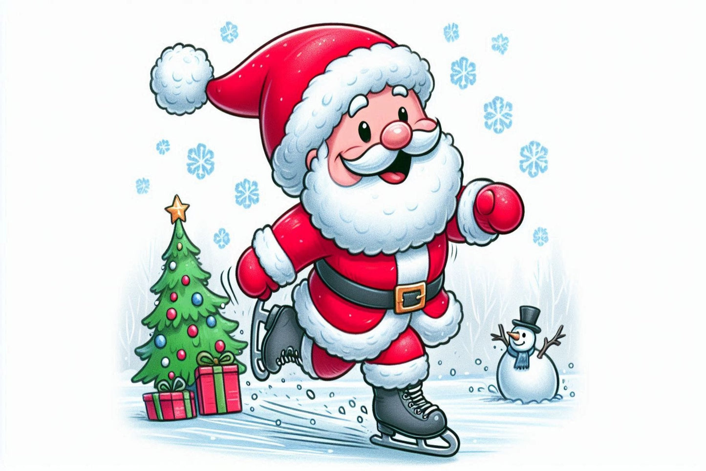Ansichtkaart Kerstman op schaatsen