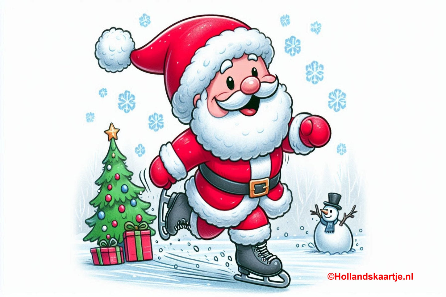 Ansichtkaart Kerstman op schaatsen