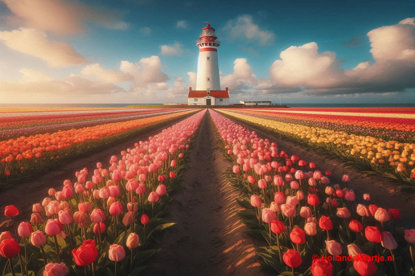 Ansichtkaart Vuurtoren met Tulpen