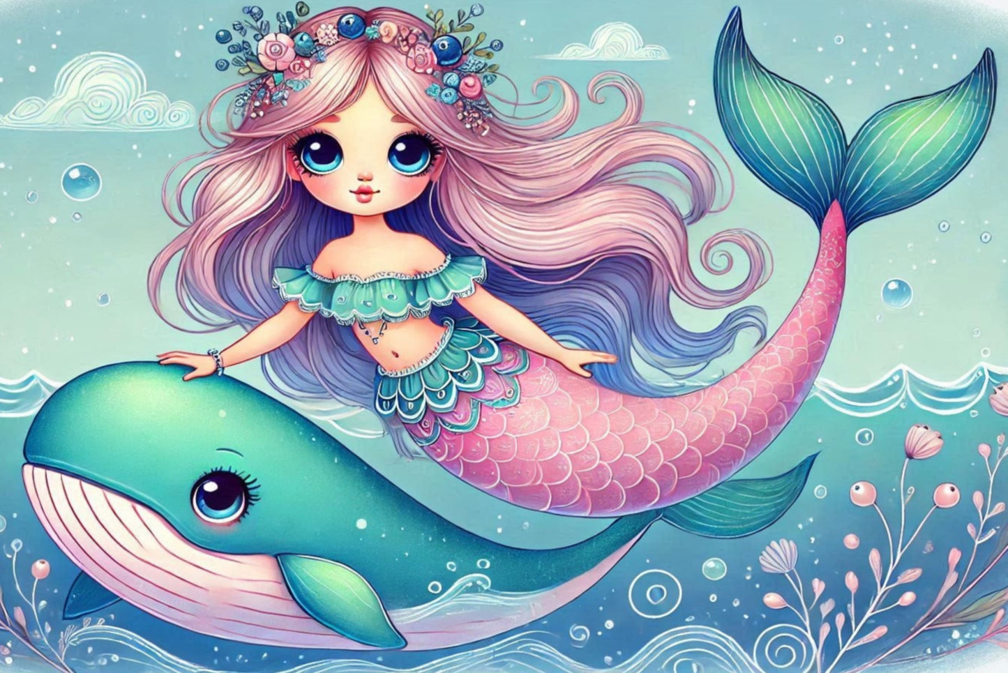 Ansichtkaart zeemeermin walvis