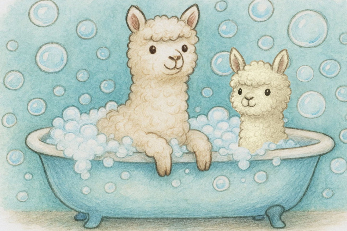 Ansichtkaart Alpaca's in bad