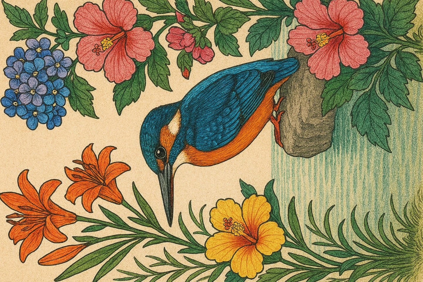 Ansichtkaart Aan de waterkant IJsvogel