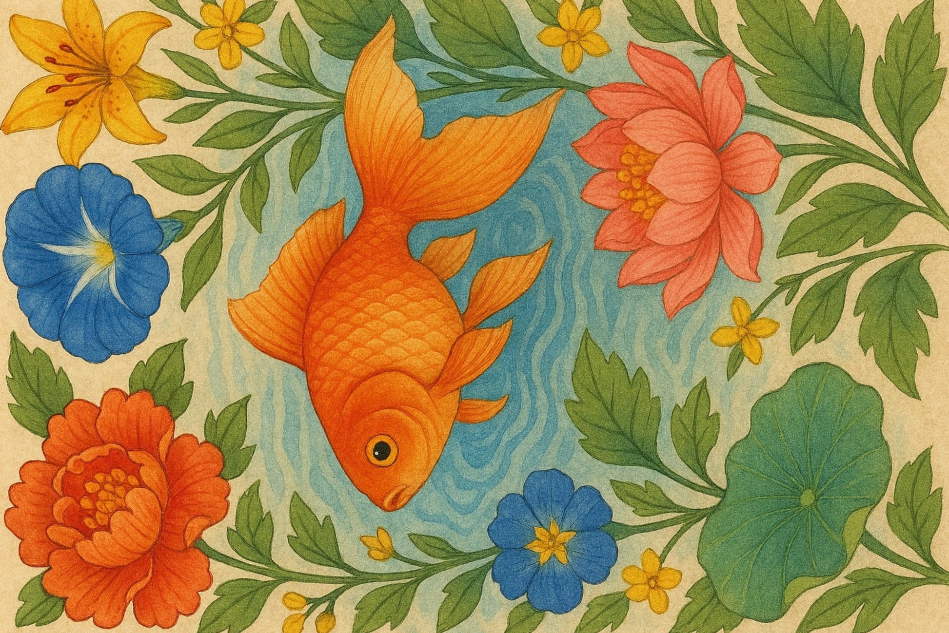 Ansichtkaart Aan de waterkant goudvis