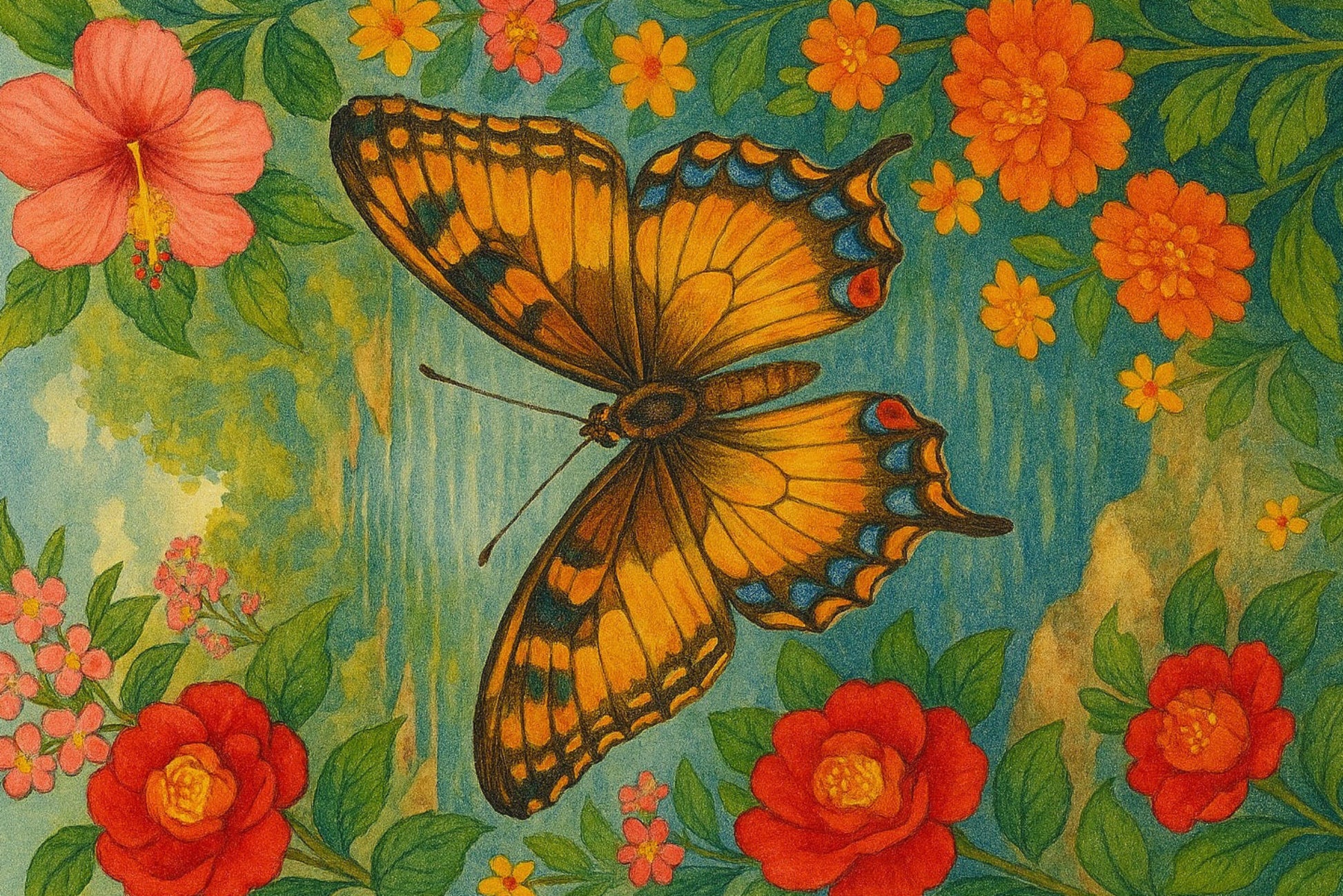 Ansichtkaart vlinder aan de waterkant