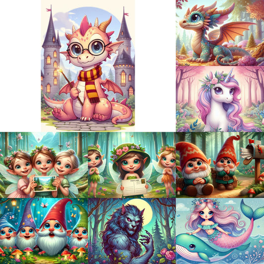 Set 'Fantasy' no. 2 postcards, 9 pieces