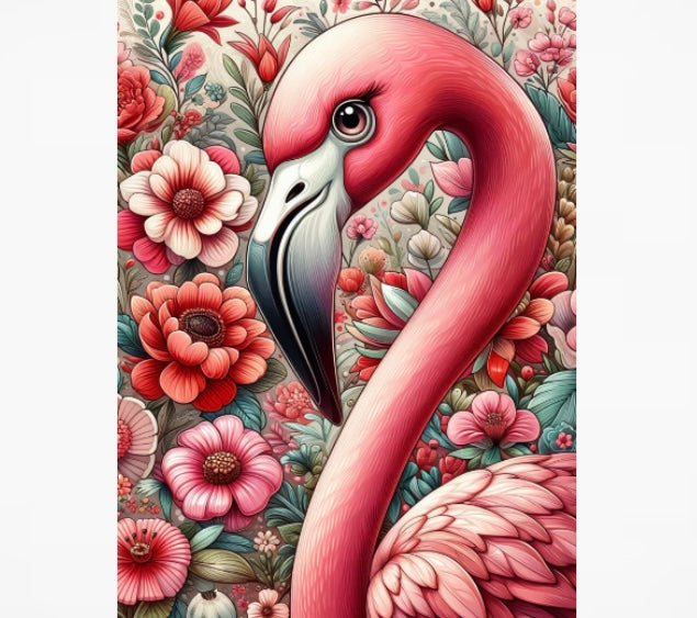 Postkarte Flamingo und Blumen