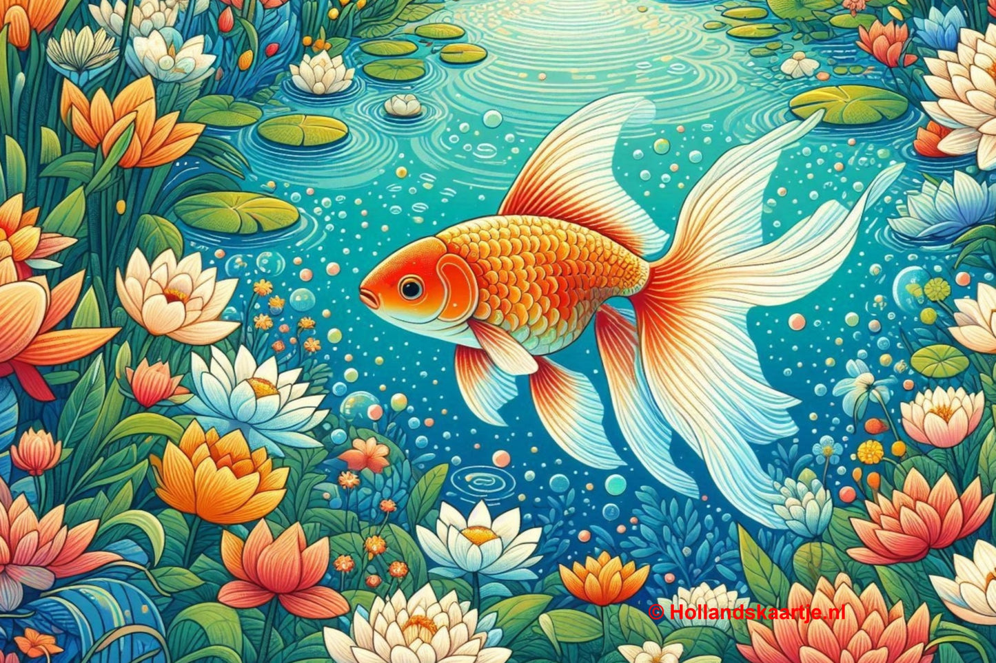 Postcard Goldfish in a pond