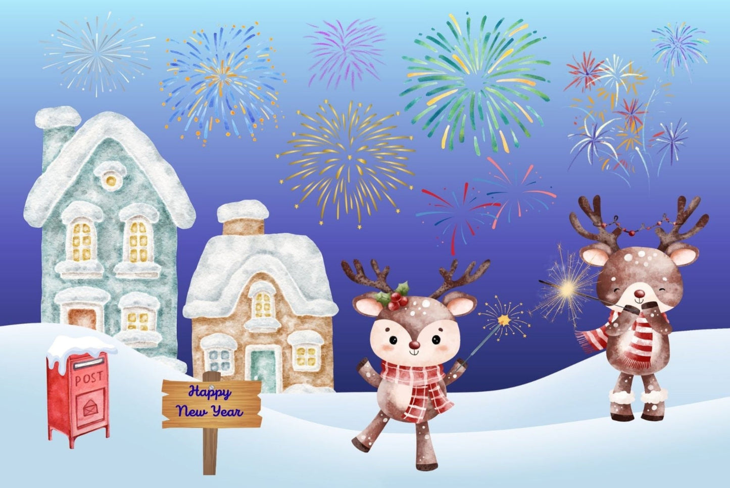 Ansichtkaart Happy New Year Reindeer, Postcrossing