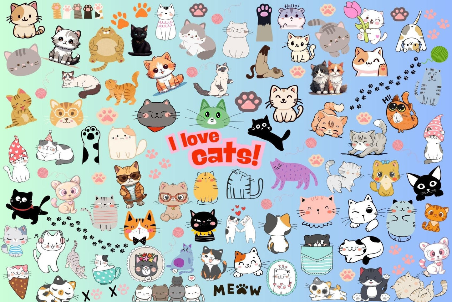 Ansichtkaart I love cats