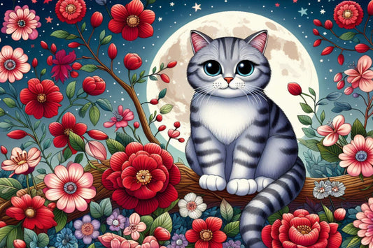 Ansichtkaart Kat bij maanlicht