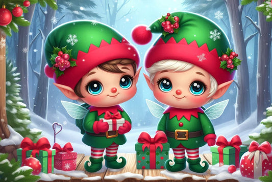 Ansichtkaart kerstelfjes in wwn winterbos