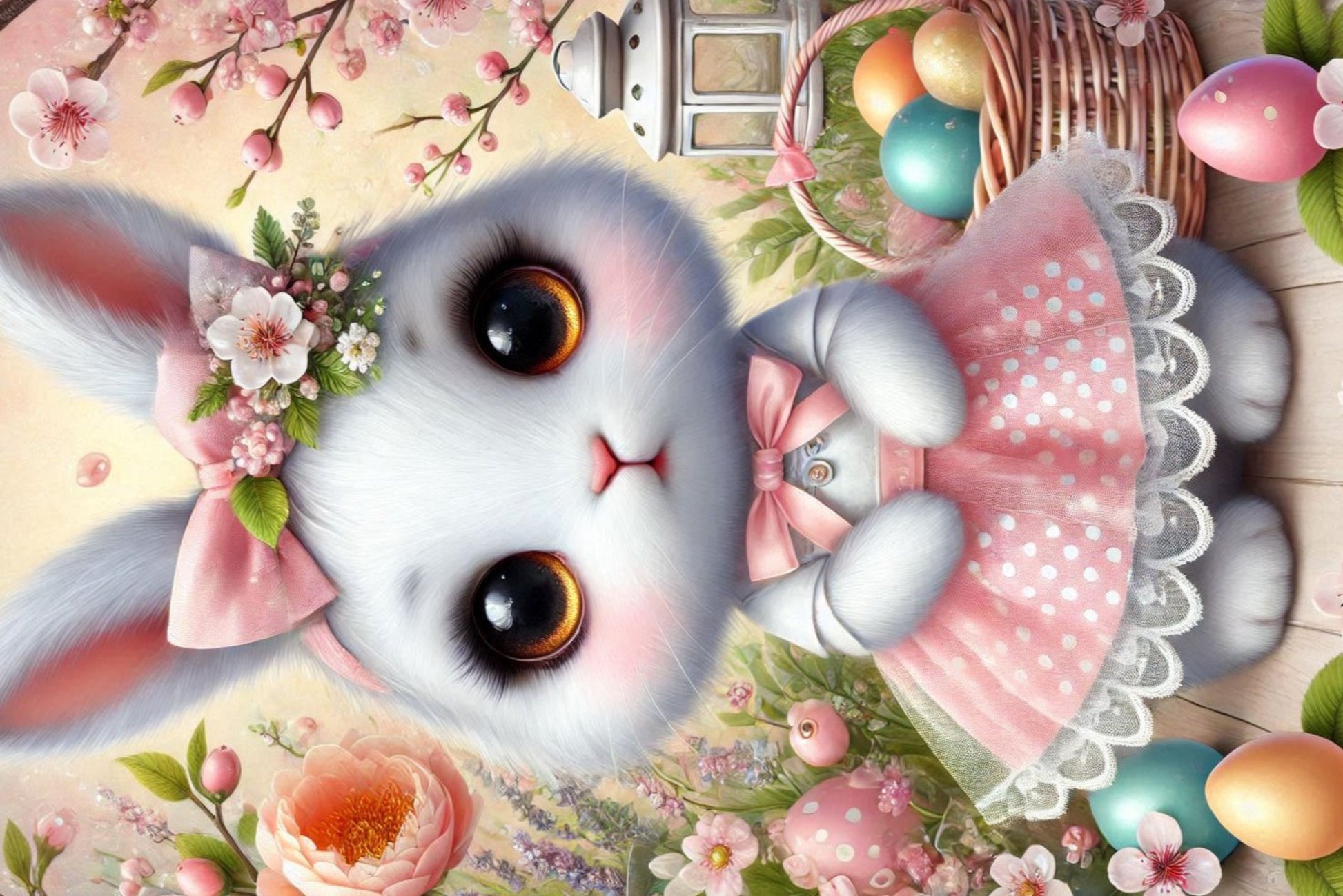 Ansichtkaart Konijn Pasen Zoet roze