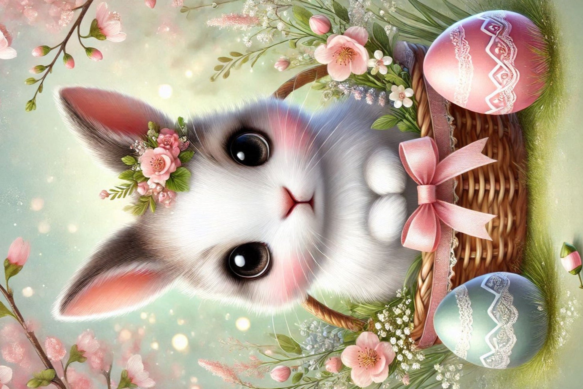 Ansichtkaart Konijn Pasen in een mand