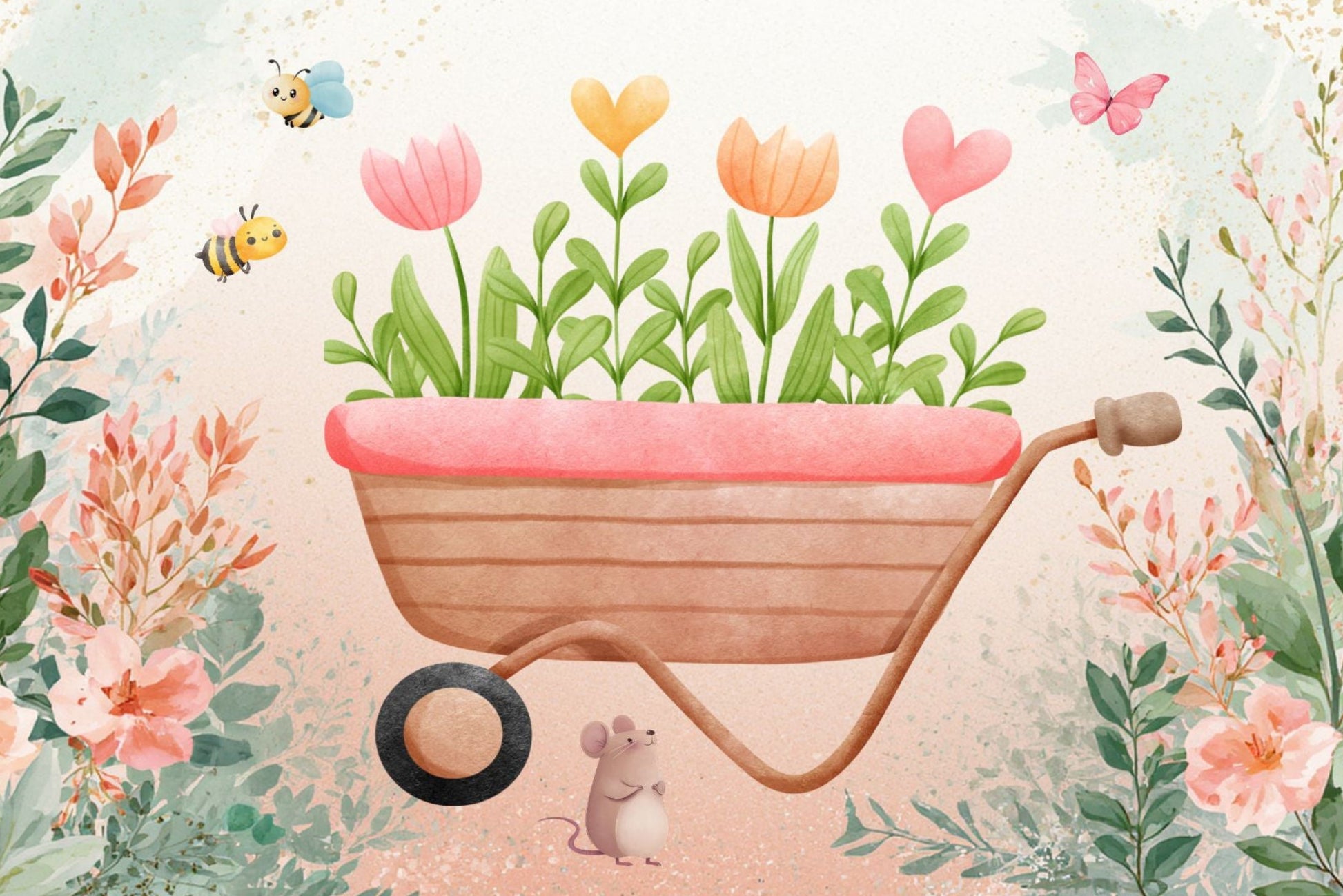 Ansichtkaart Kruiwagen met bloemen