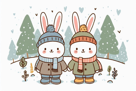 Ansichtkaart  winterkonijnen