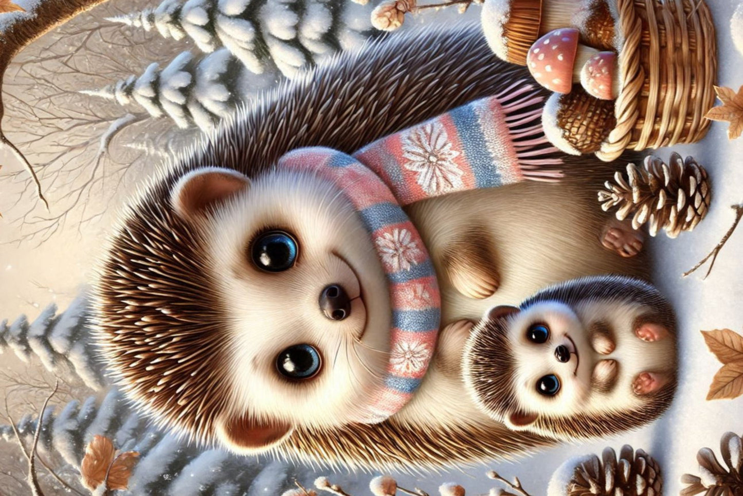 Ansichtkaart Winterdieren Egel met jong