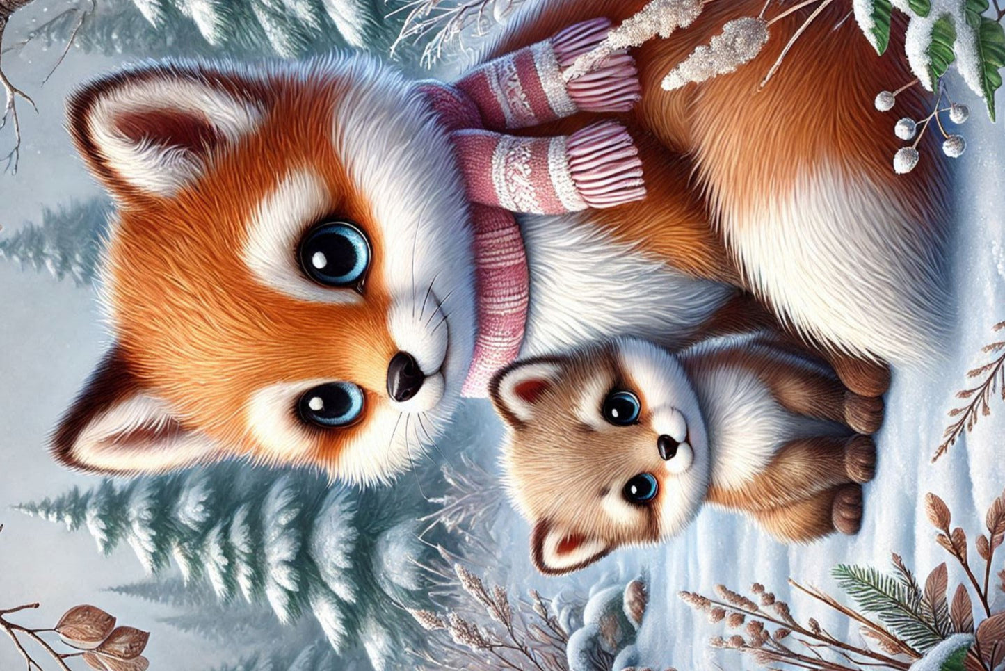 Ansichtkaart Winterdieren Vos met Jong