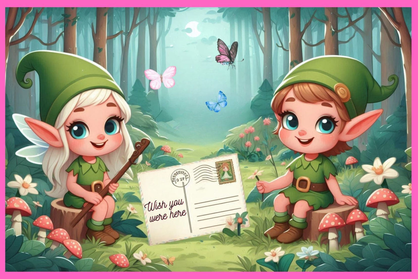 Ansichtkaart wish you were here elfjes