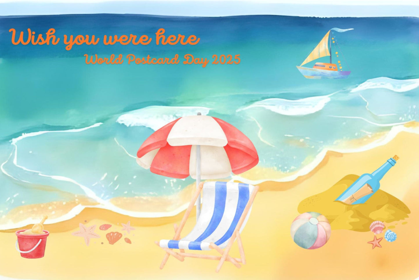 Ansichtkaart world postcard day 2025 strand