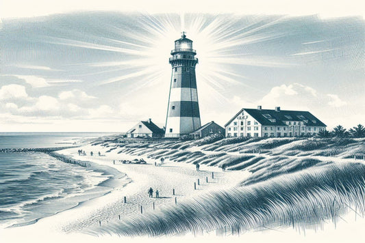 Ansichtkaart vuurtoren met strand