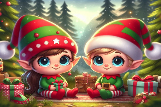 Ansichtkaart Kerstelfjes met cadeautjes