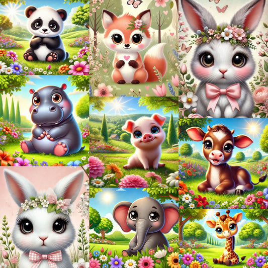 Set of 9 'Spring and Summer Animals' postcards