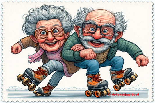 Ansichtkaart opa en oma skate plezier, Postcrossing