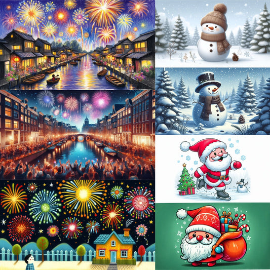 Set of 7 Christmas and New Year's Eve postcards