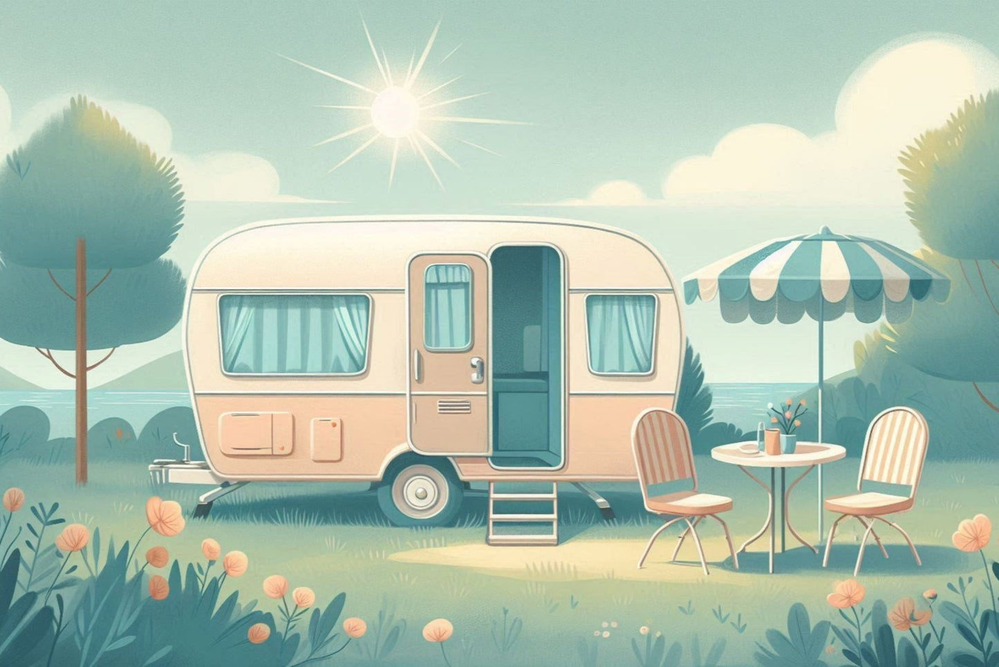 Ansichtkaart vakantie caravan