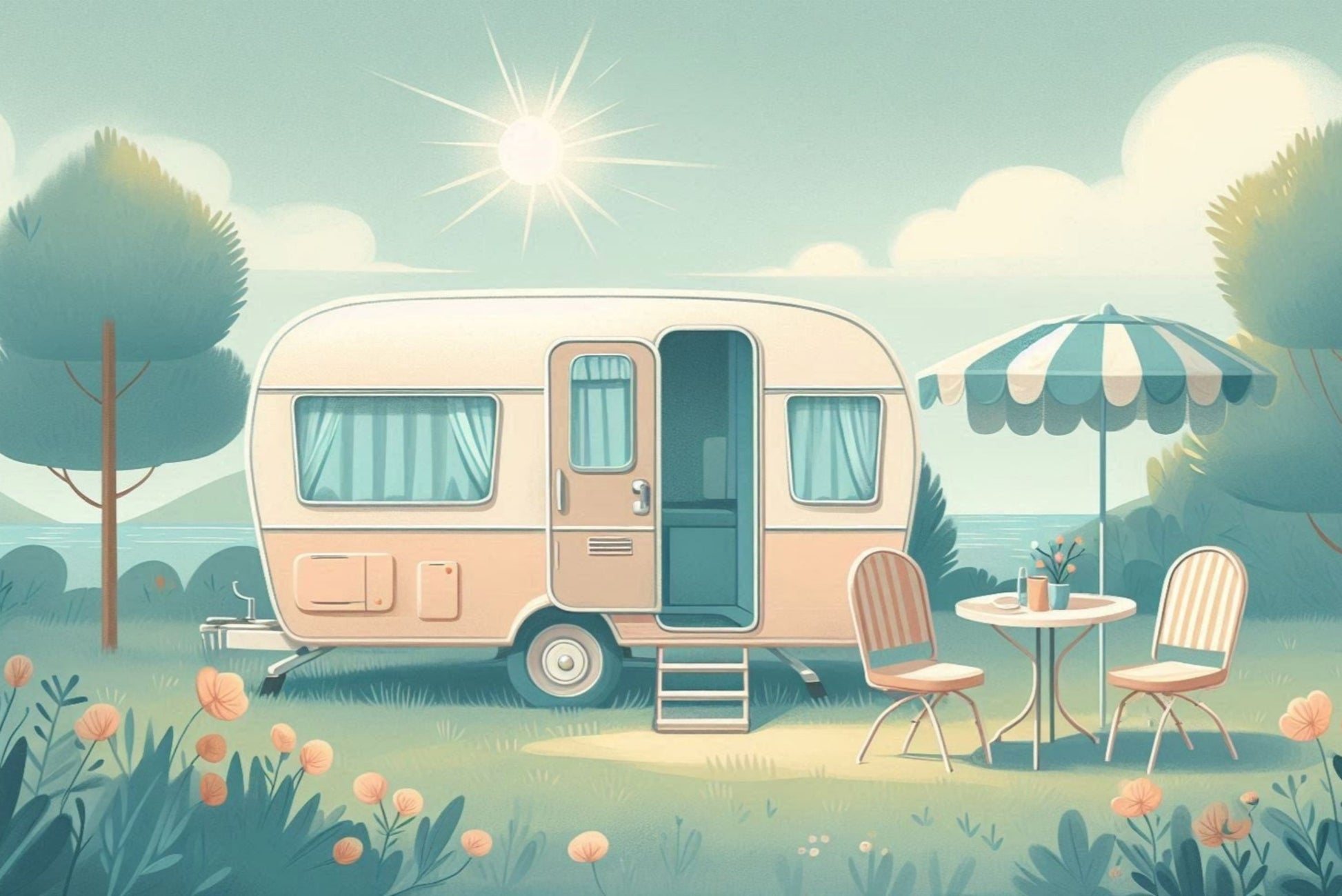 Ansichtkaart vakantie caravan