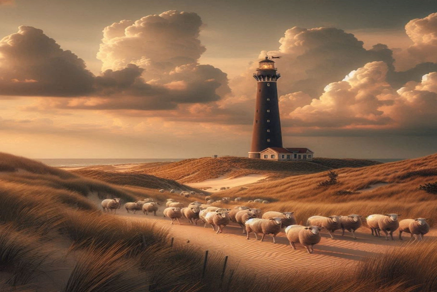 Ansichtkaart vuurtoren met schapen