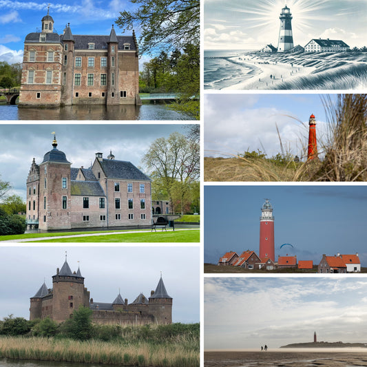 Set of 7 'Castles and Lighthouses' postcards