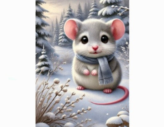 Postkarte Wintertiere - Maus