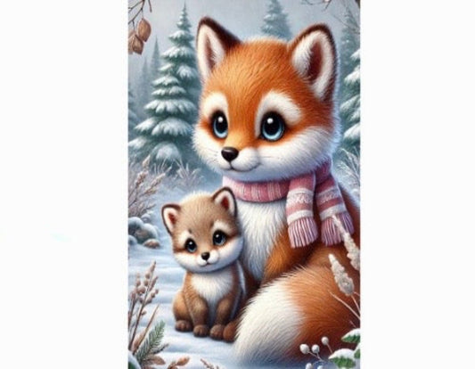 Postcard Winter Animals - Fox with cub