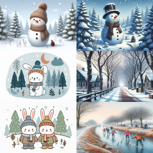 Set of 6 'Winter' postcards