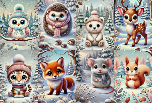 Set No. 1 'Winter Animals' postcards, 8 pieces