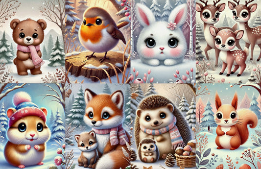 Set no. 2 'Winter Animals' postcards, 8 pieces