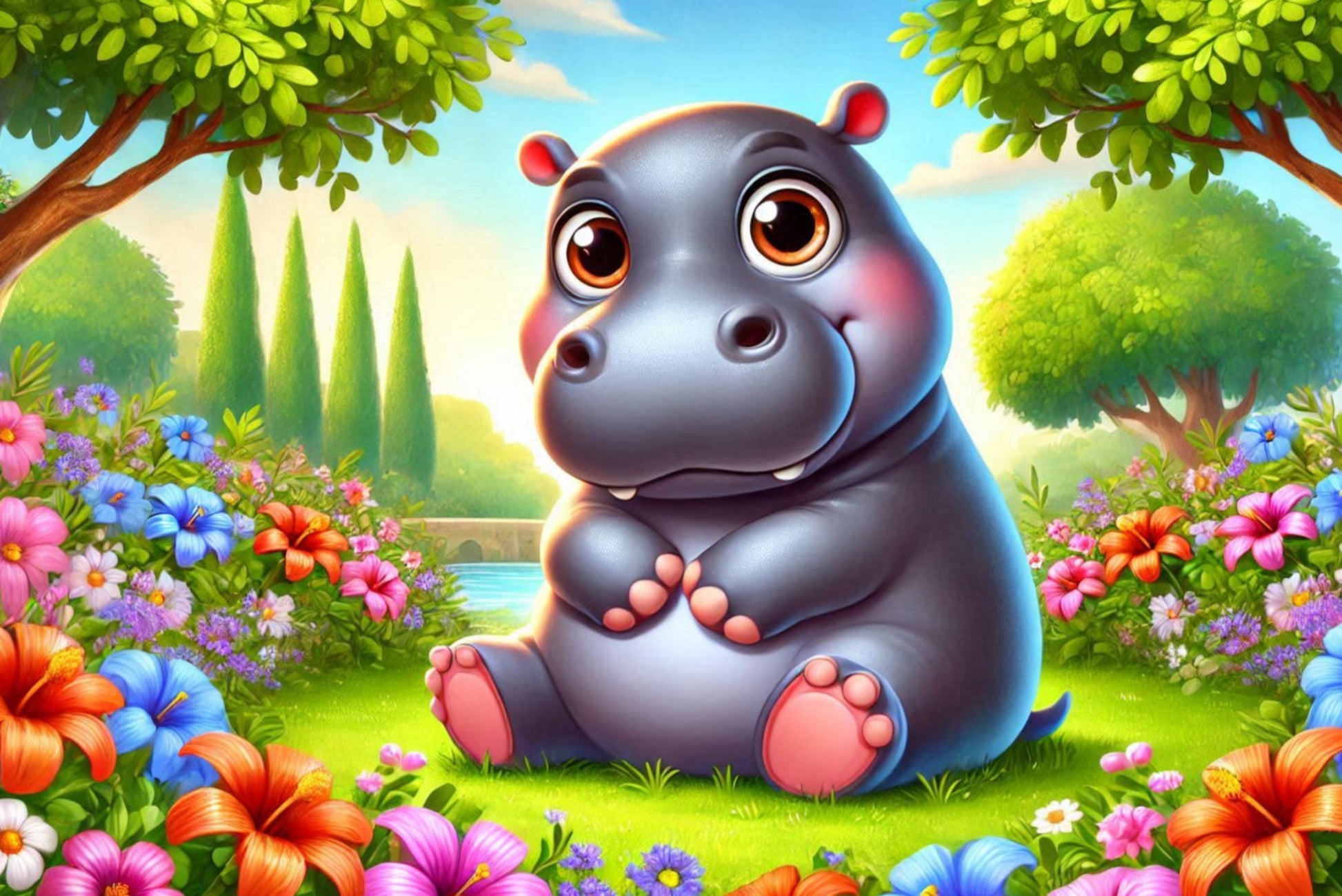 Ansichtkaart zomerdieren nijlpaard